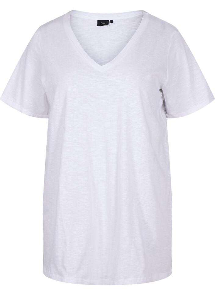 Single colour oversized t-shirt with v-neck, White, Packshot image number 0