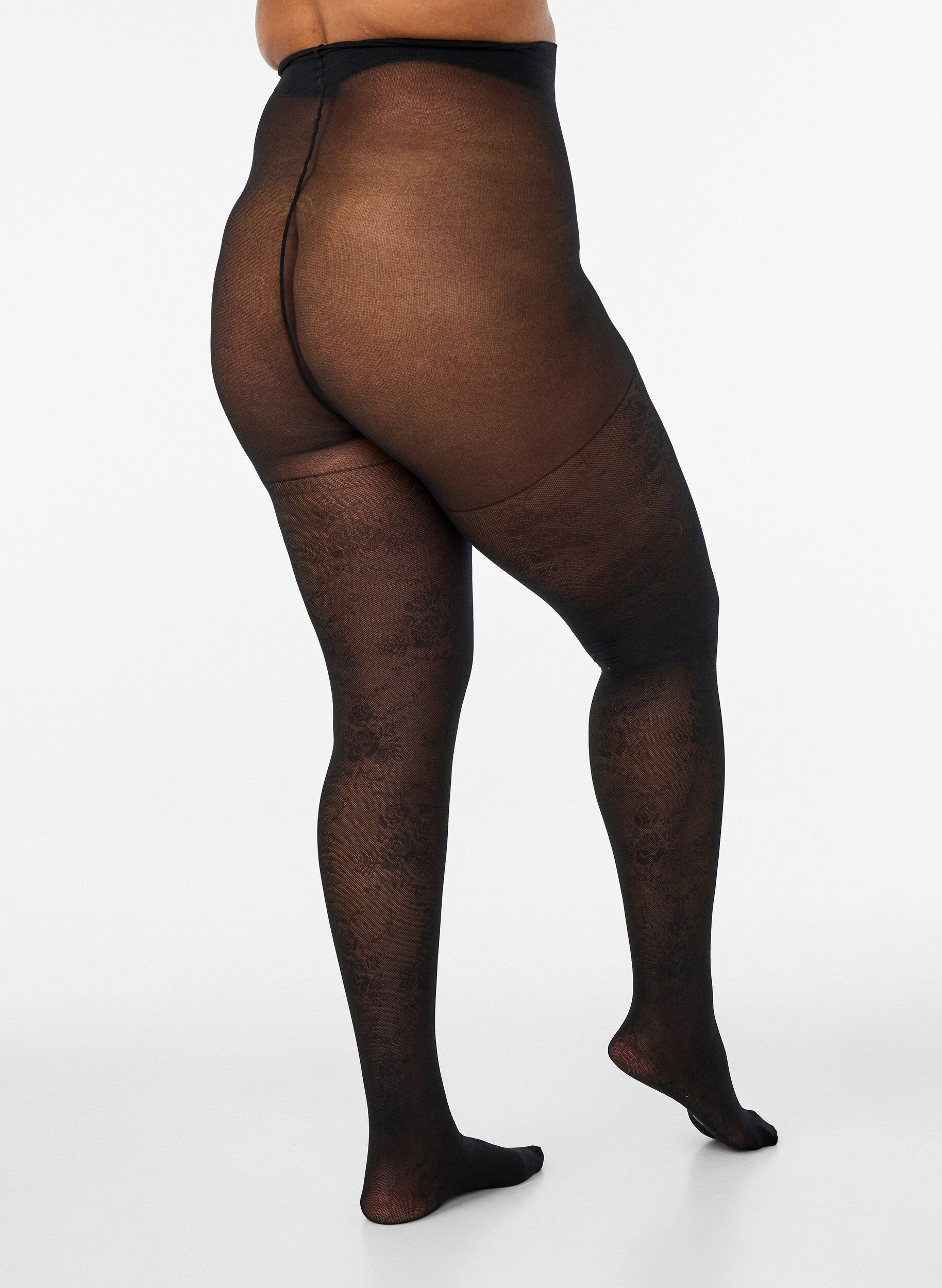 Zizzifashion50 denier tights with a floral pattern, Black, Model image number 2