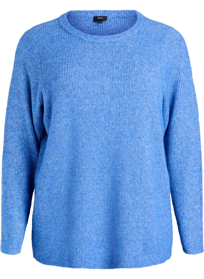 Melange knit blouse with round neck, Blue, Packshot image number 0