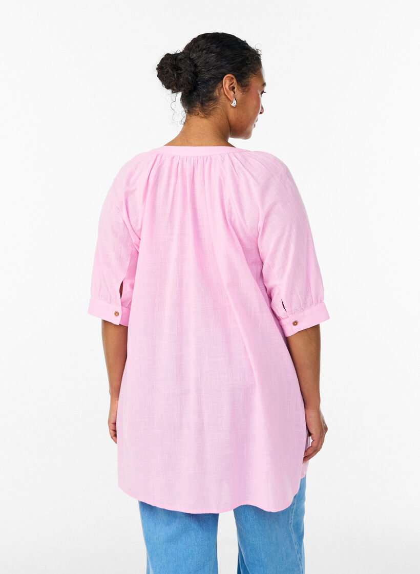 Cotton tunic with a V-neck, Pink, Model image number 2