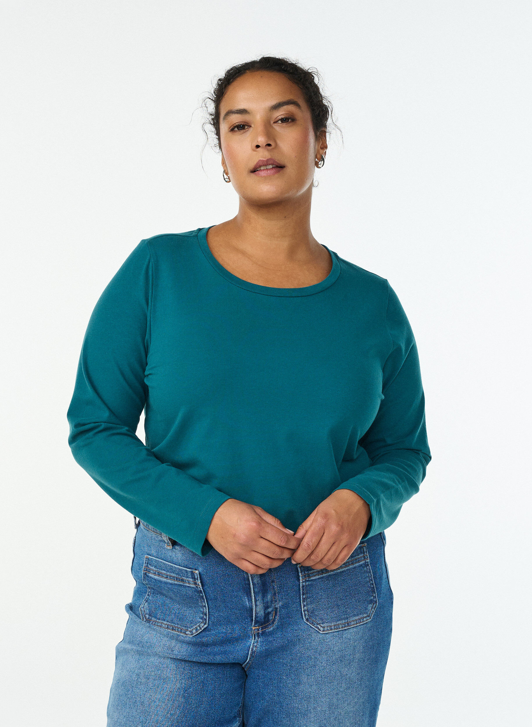 ZizzifashionBasic jersey top with long sleeves, Green, Model image number 0