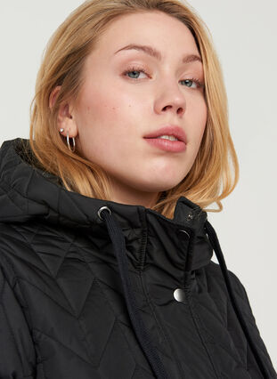 Quilted jacket with hood, Black, Model image number 2