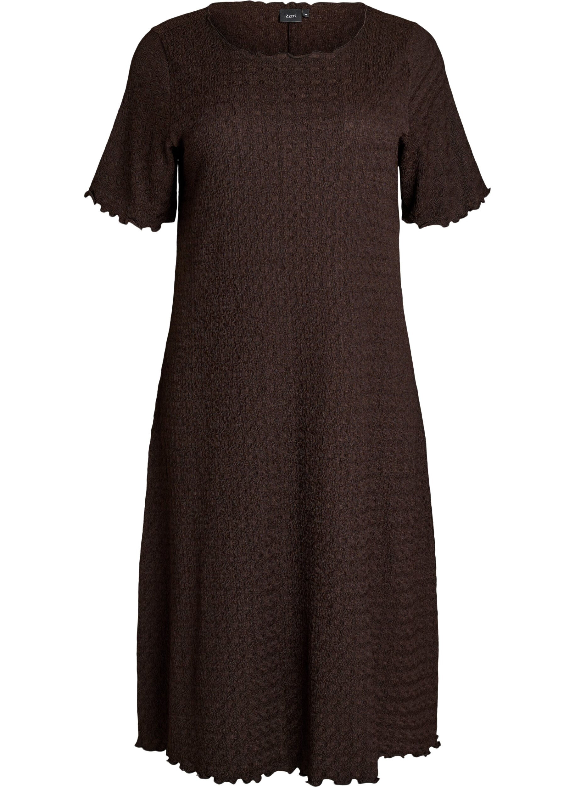 Zizzifashion Textured midi dress with short sleeves, Brown, Packshot image number 0