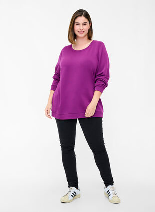 Sweat blouse with round neck and long sleeves, Dark Purple, Model image number 2