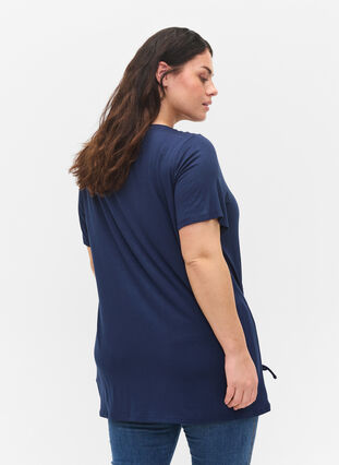 Short-sleeved viscose tunic with snow details, Navy Blazer, Model image number 1