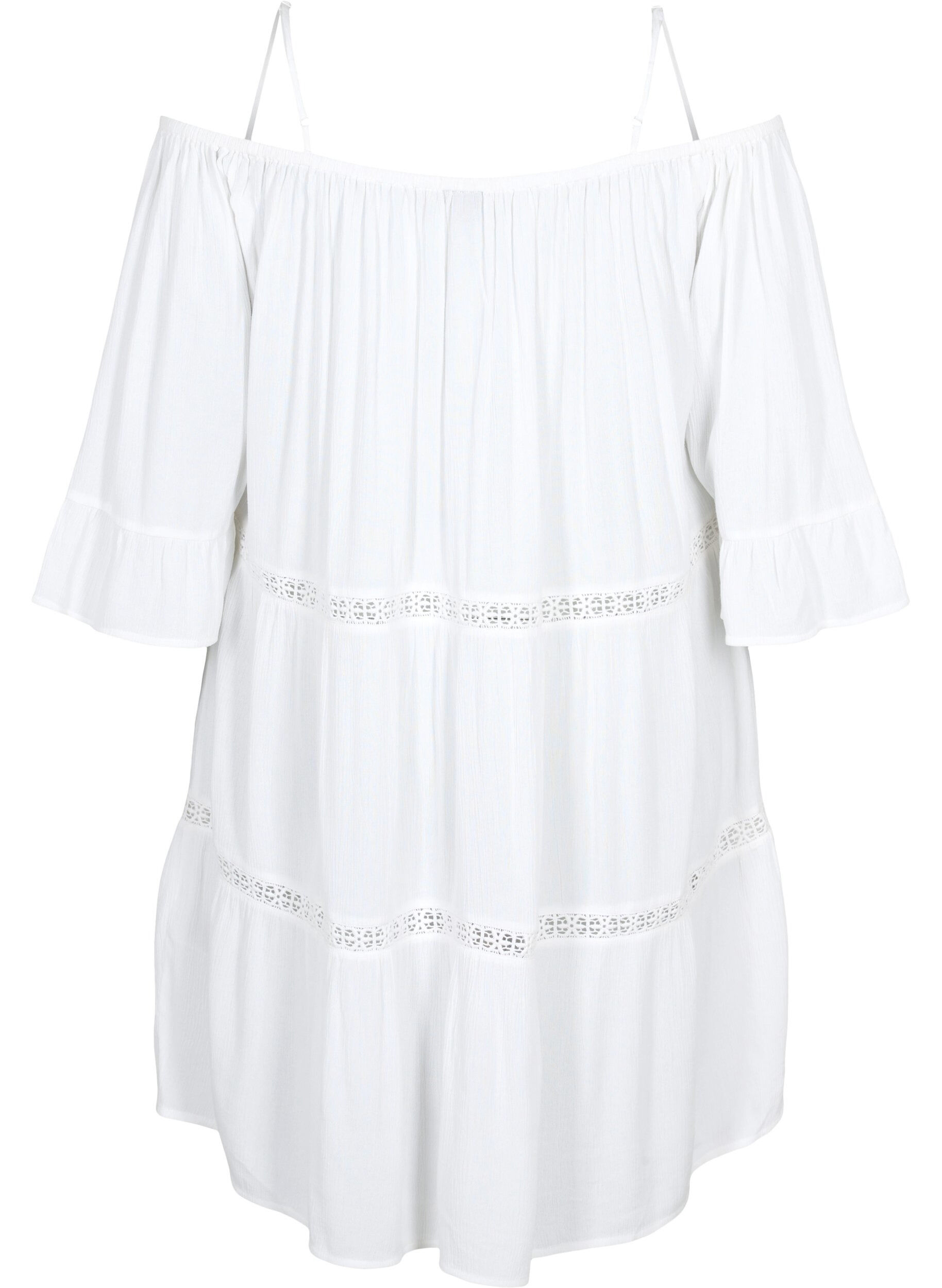Zizzifashion Beach tunic with off-shoulder, White, Packshot image number 1