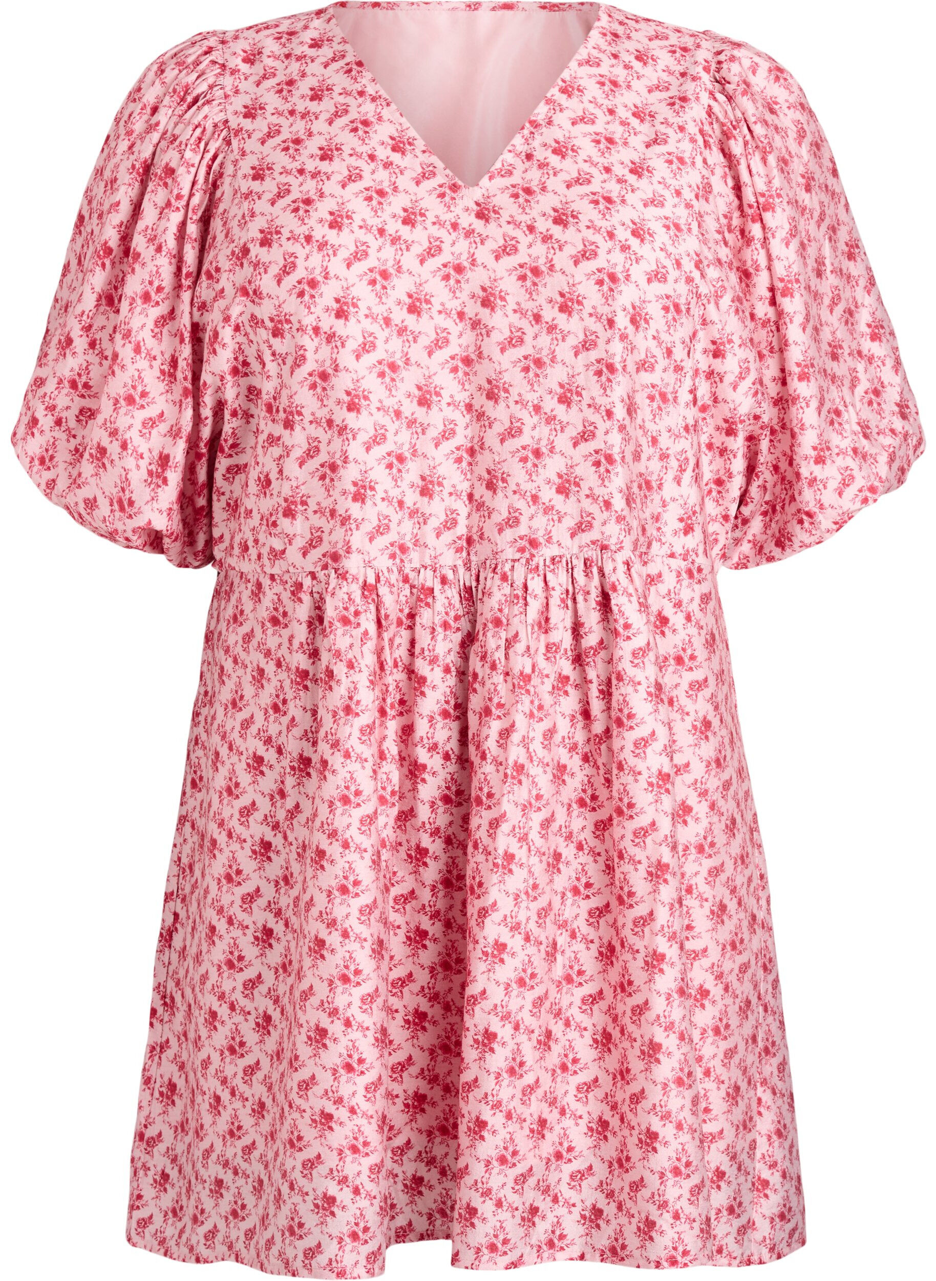 Zizzifashion Short viscose dress with an empire line and balloon sleeves, Red, Packshot image number 0