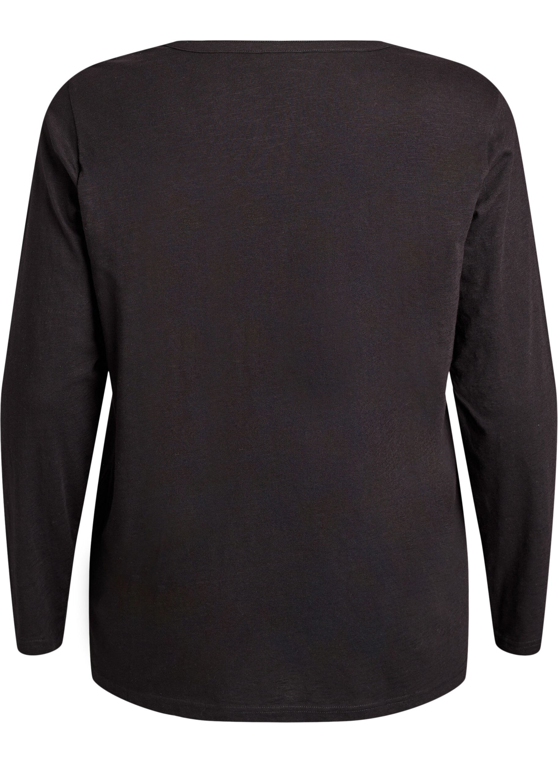 Zizzifashion Long-sleeved t-shirt with V-neck and buttons, Black, Packshot image number 1