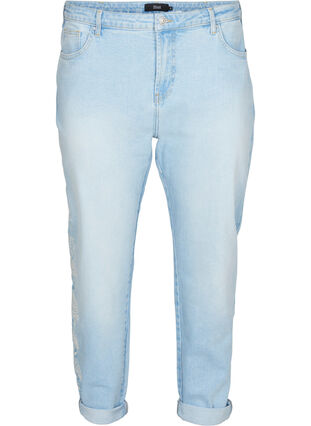 Cropped mom fit Mille jeans with embroidery, Light blue denim, Packshot image number 0