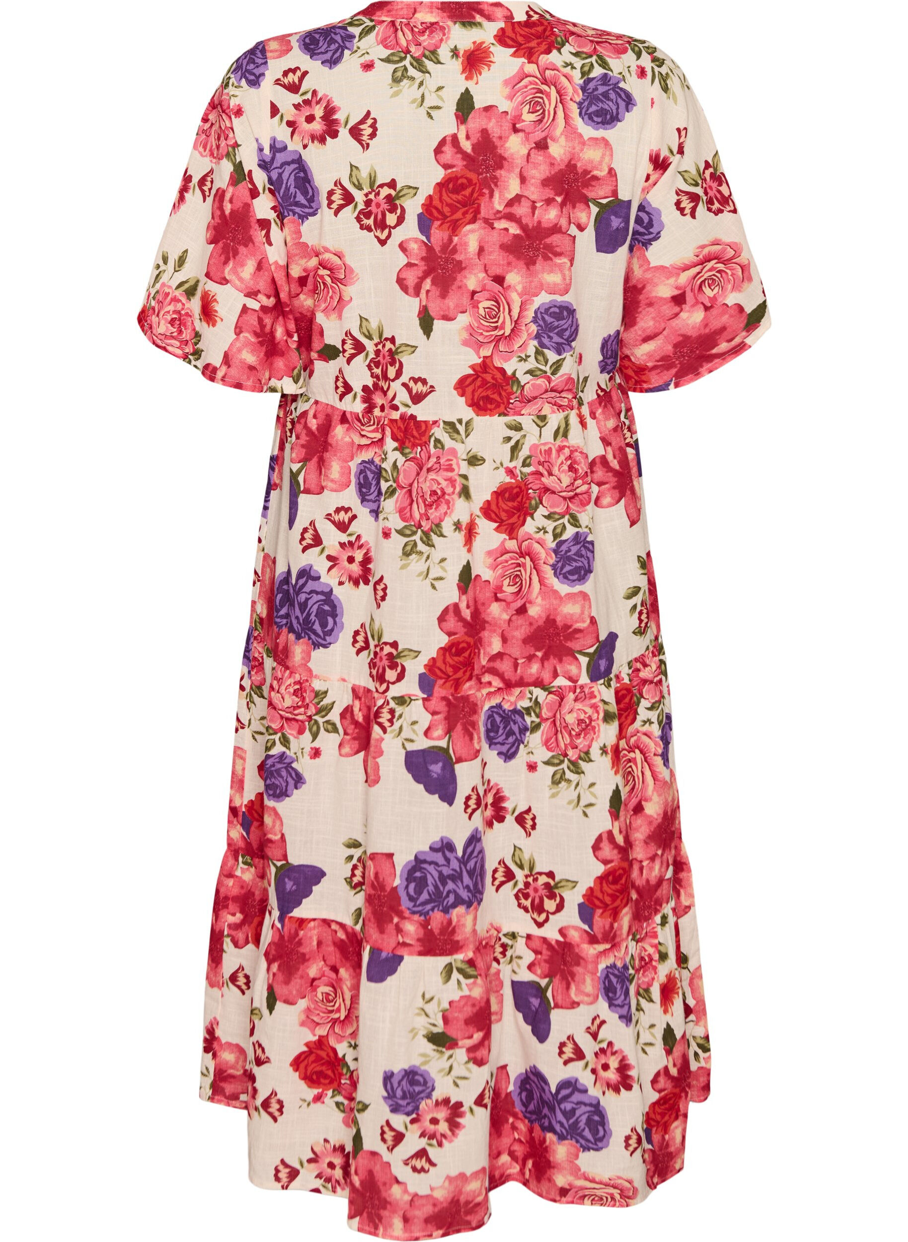 Zizzifashion Cotton midi dress with floral print, Red, Packshot image number 1