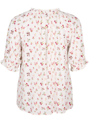 Floral viscose blouse with half sleeves, B. White Rose Flower, Packshot image number 1