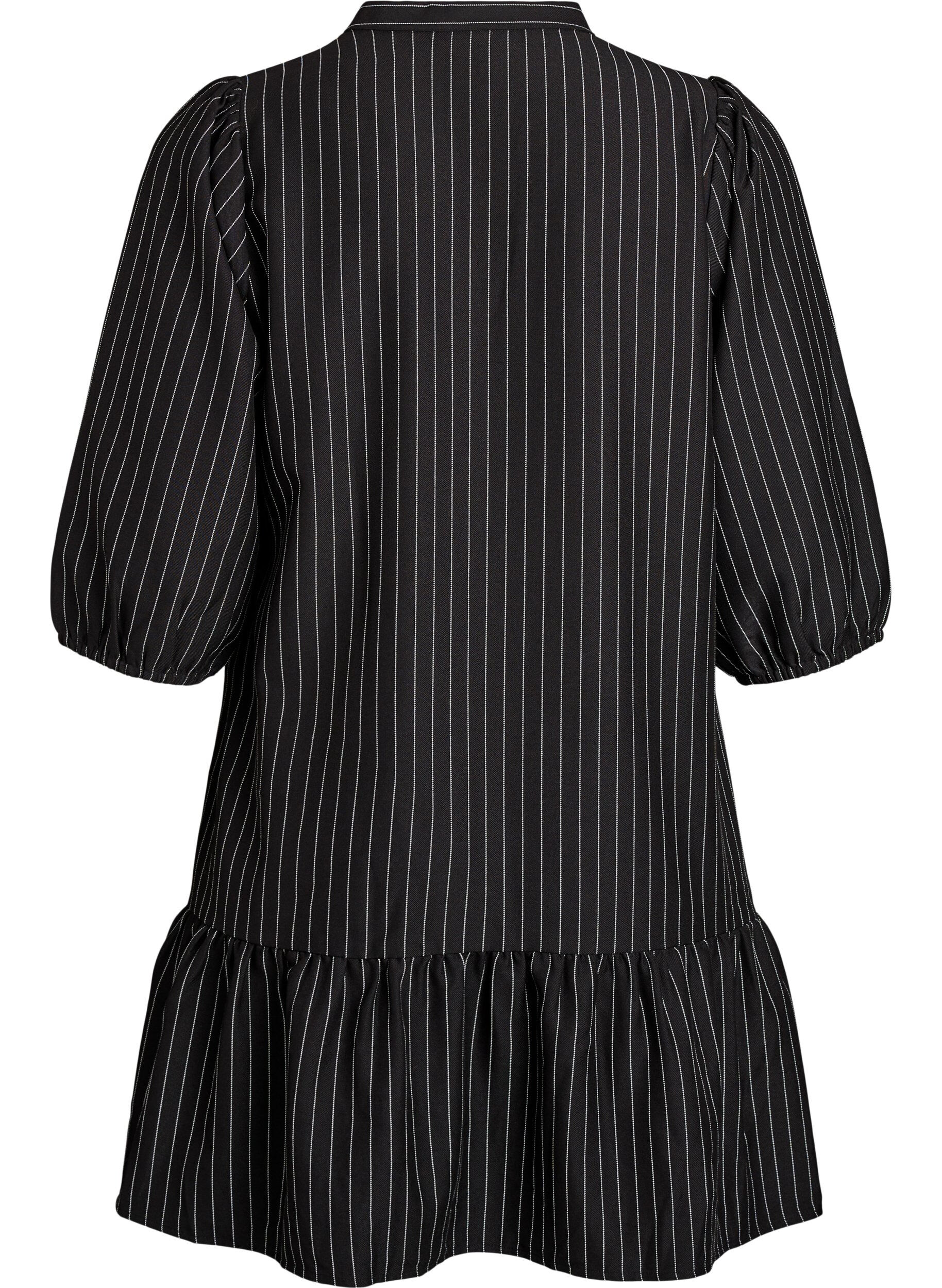 Zizzifashion Short A-line dress with pinstripes and a ruffle hem, Black, Packshot image number 1