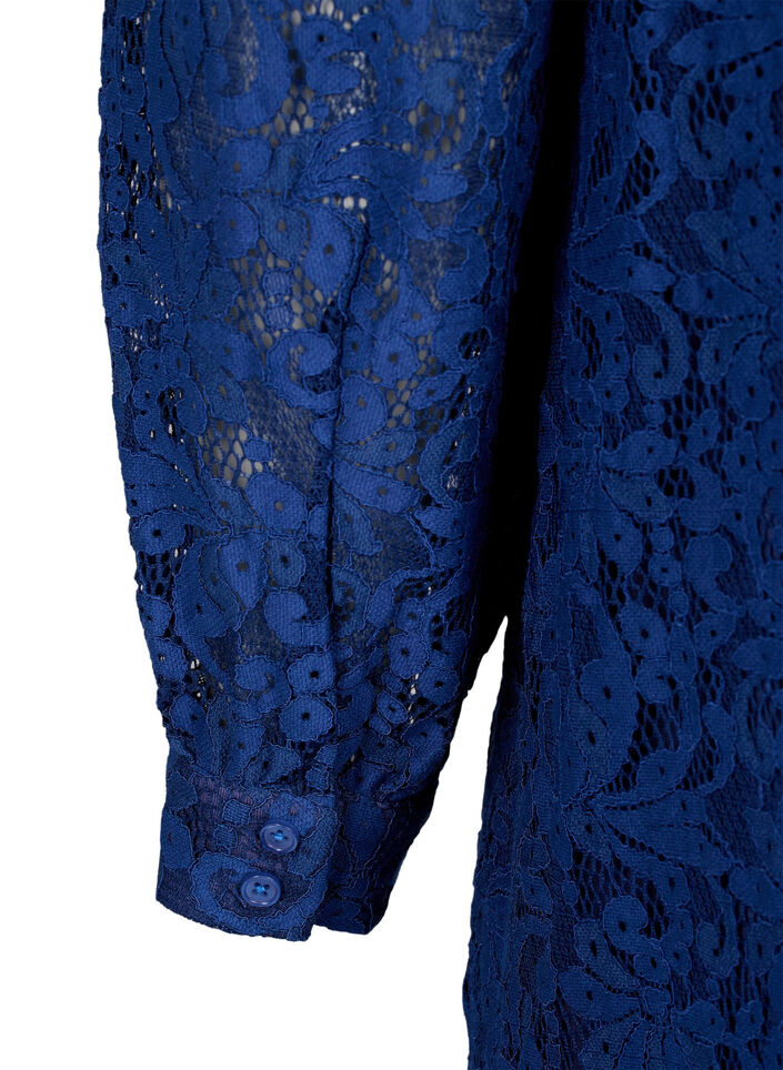 Long-sleeved lace dress with high neck, Estate Blue, Packshot image number 3
