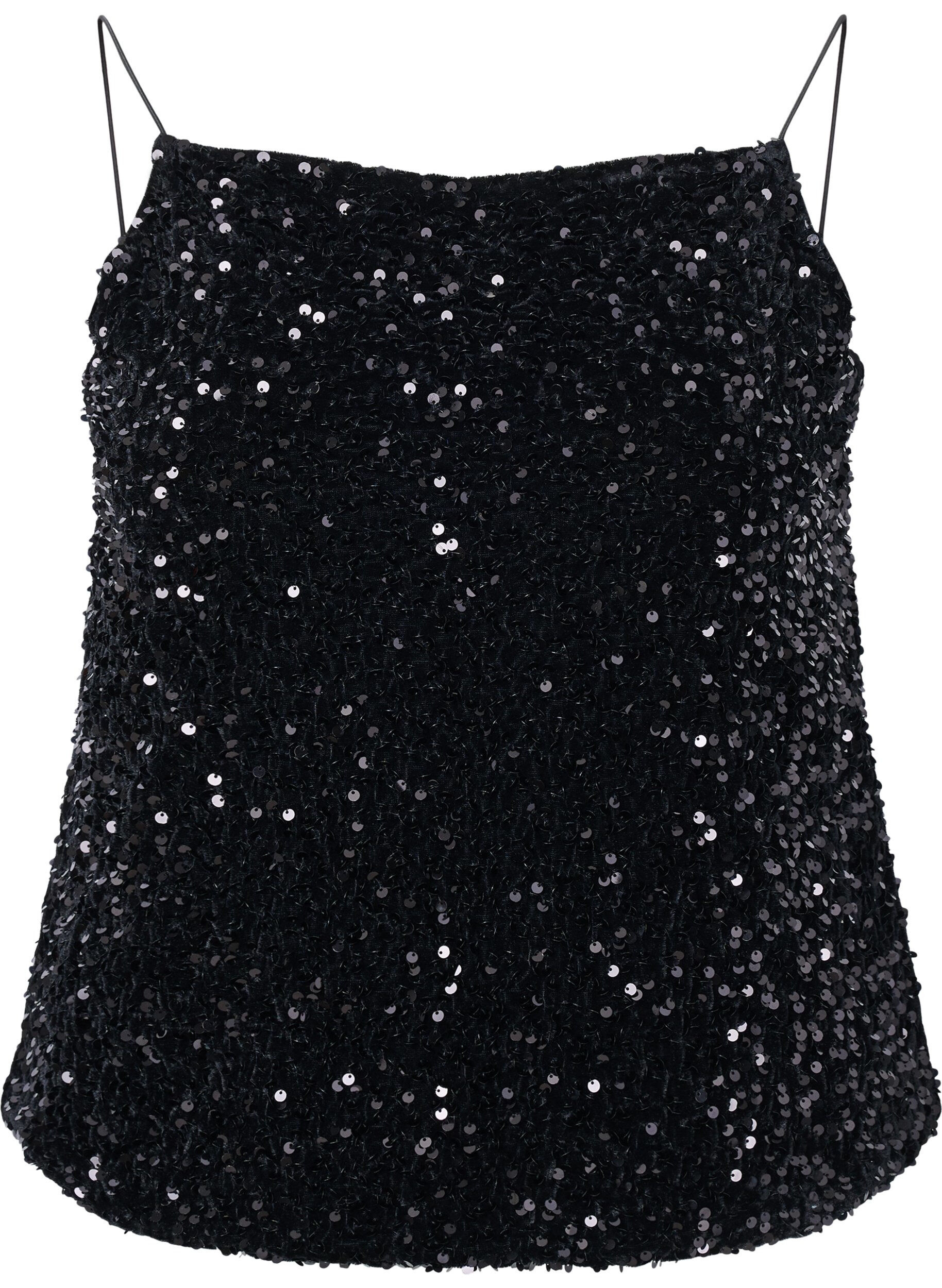 Zizzifashion Top with sequin and narrow straps, Black Sequins, Packshot image number 0