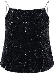Top with sequin and narrow straps, Black Sequins, Packshot
