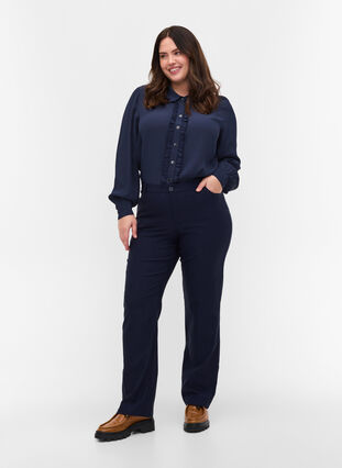 Viscose shirt with buttons and frill details, Navy Blazer, Model image number 2