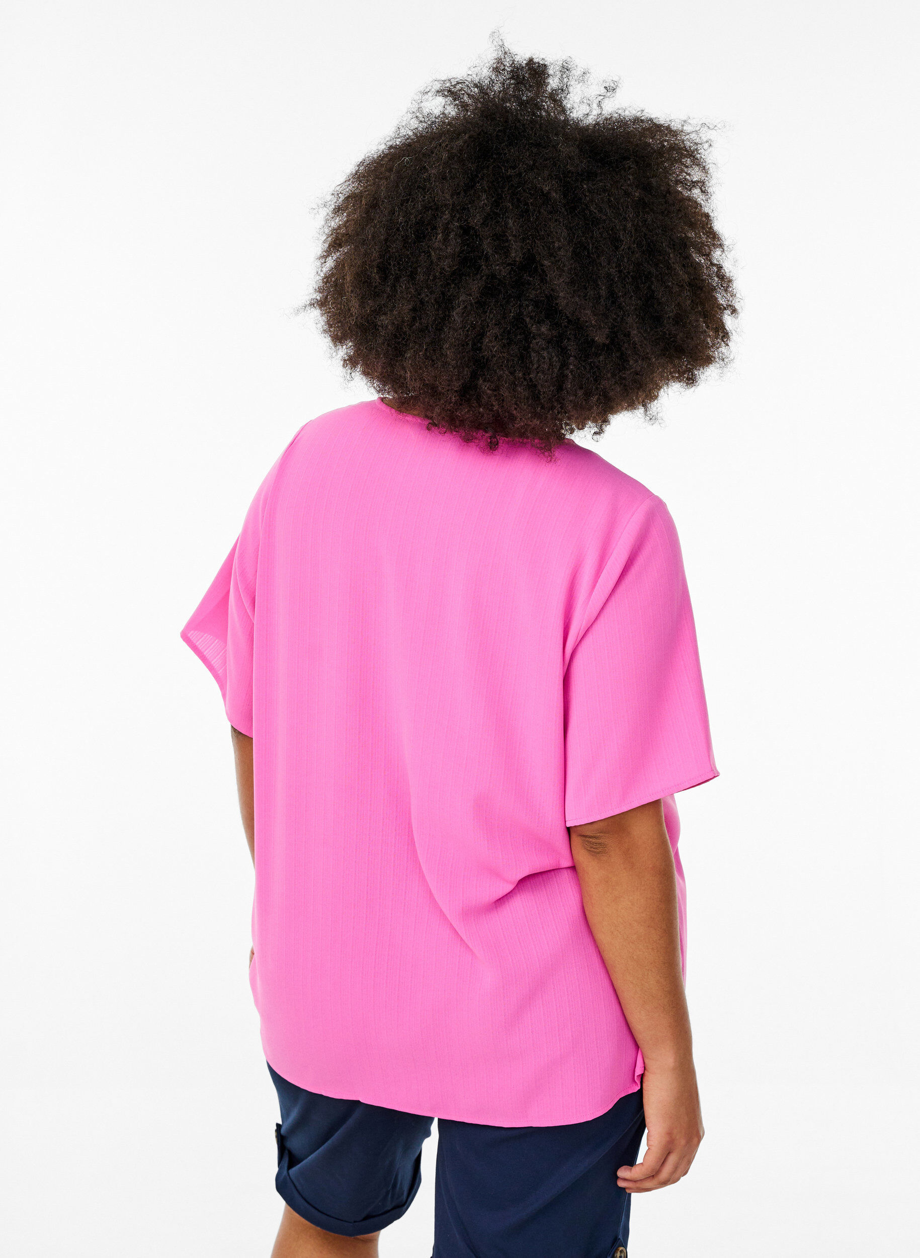 Zizzifashion Short-sleeved blouse with round neck, Pink, Model image number 2