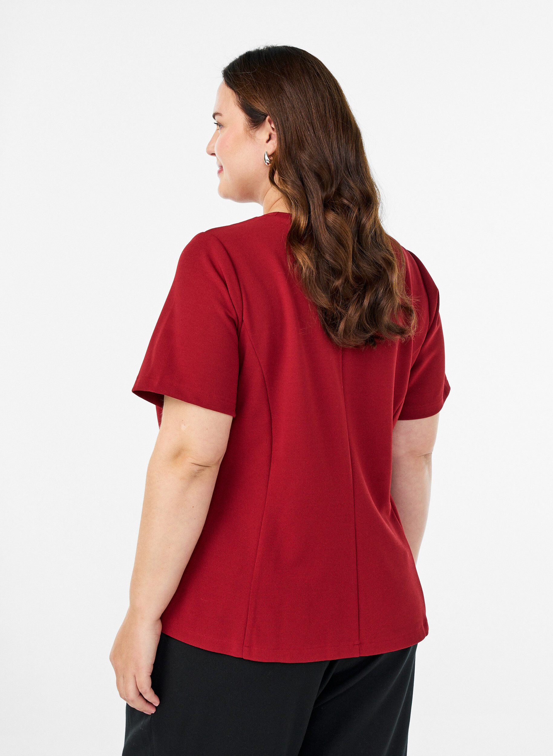 Zizzifashion Short-sleeved blouse with shaping darts, Red, Model image number 2