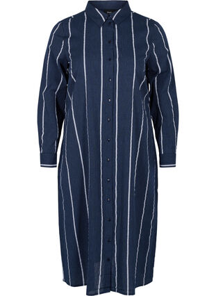 Long striped shirt dress in cotton, N.Sky w.White Stripe, Packshot image number 0