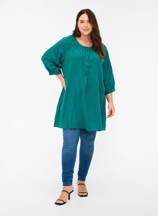 Cotton tunic with buttons and 3/4 sleeves, Pacific, Model image number 2