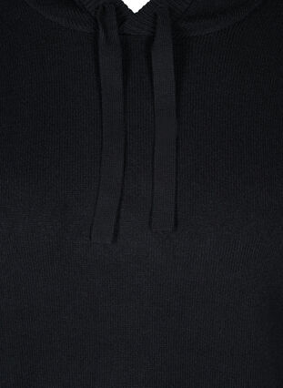 Hooded knitted dress with balloon sleeves, Black, Packshot image number 2