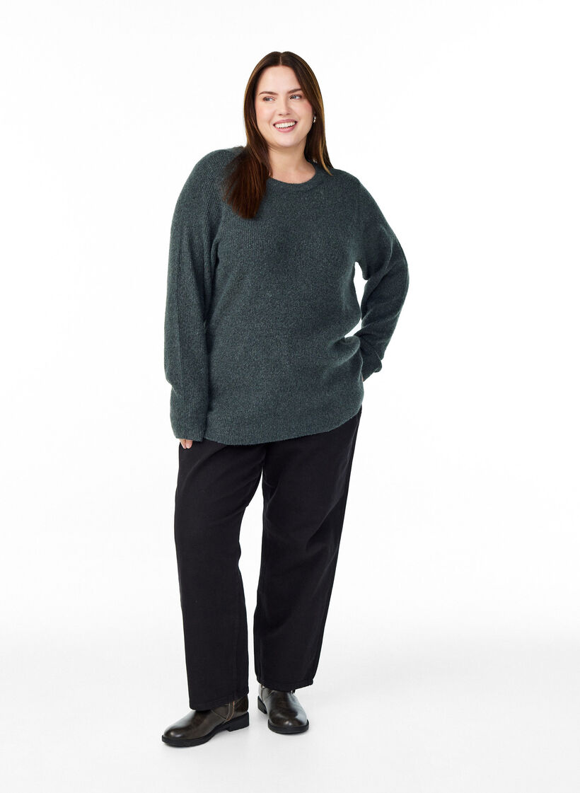 Melange knit blouse with round neck, Green, Model image number 1