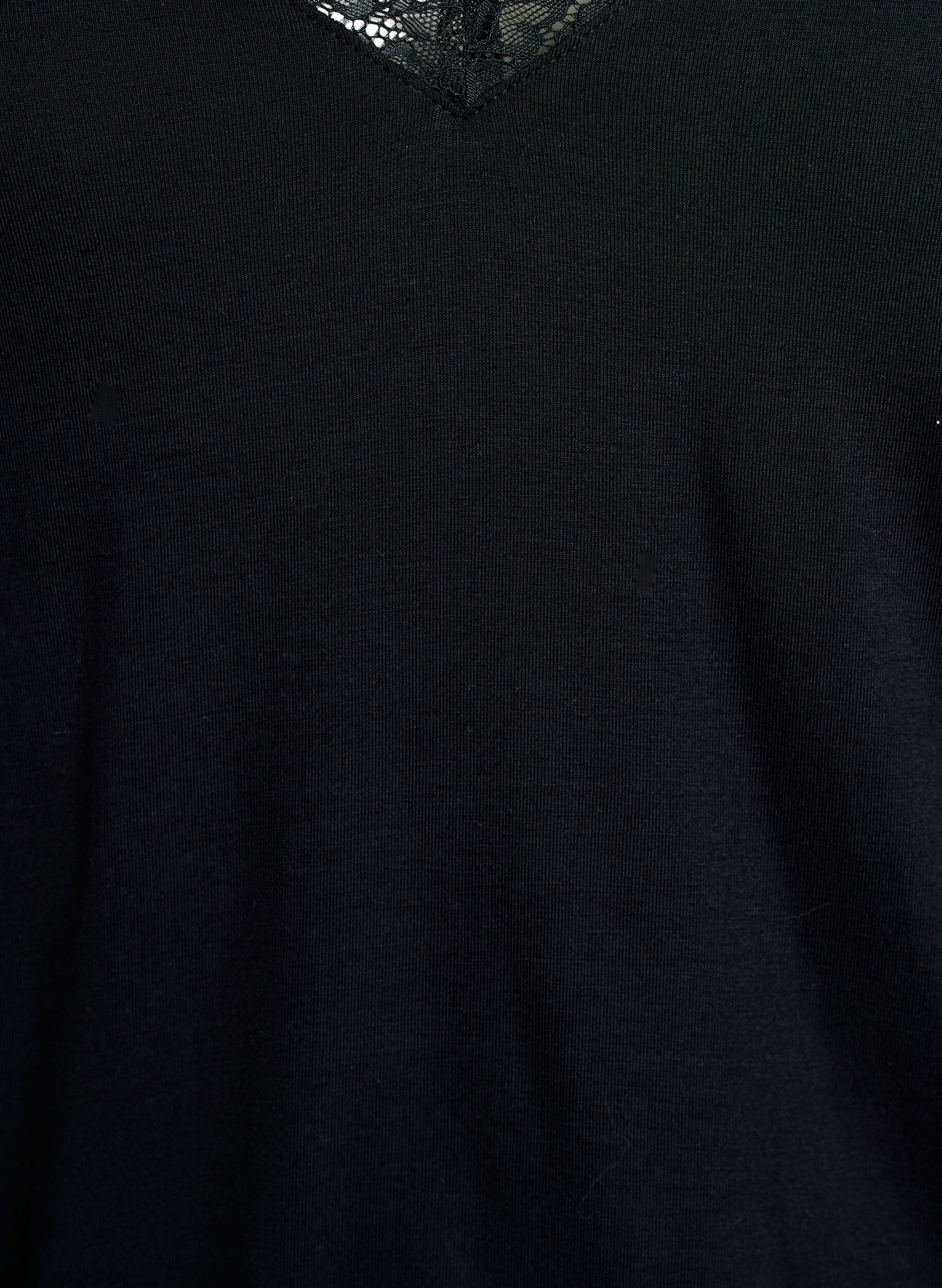 ZizzifashionViscose blouse with lace trim and V-neck, Black, Packshot image number 2