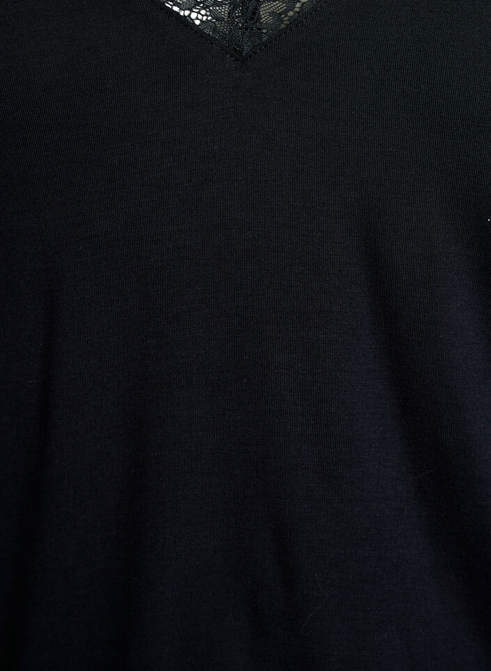 Viscose blouse with lace trim and V-neck, Black, Packshot image number 2