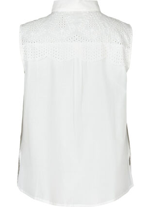 Sleeveless cotton shirt with broderie anglaise, Bright White, Packshot image number 1