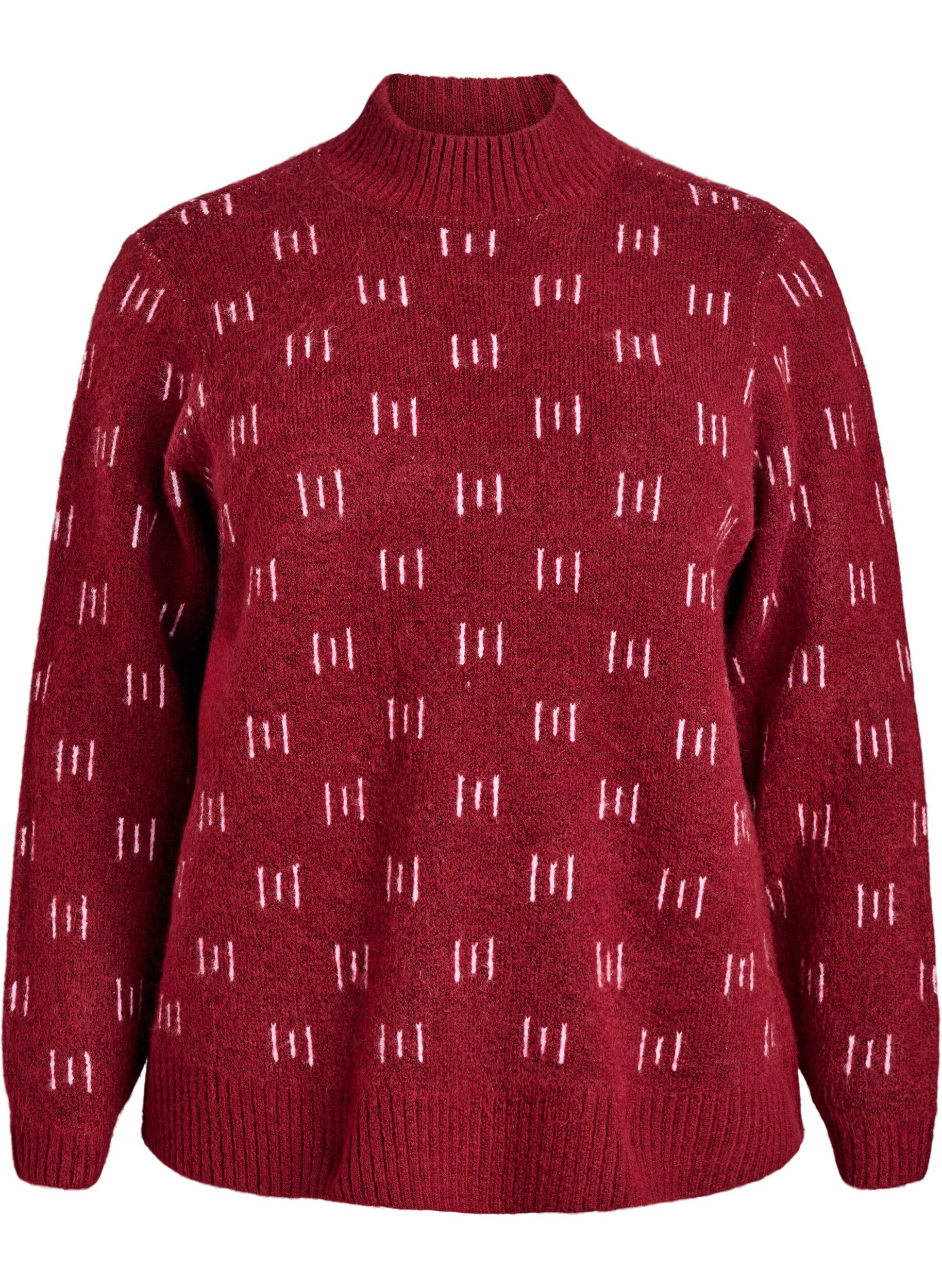 Patterned knitted top with a high neck