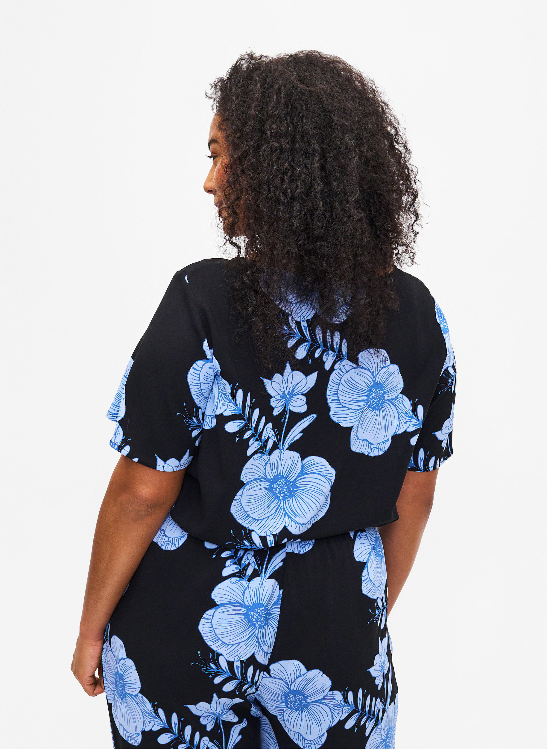 Zizzifashion FLASH - Short sleeve viscose blouse with print, Black, Model image number 2