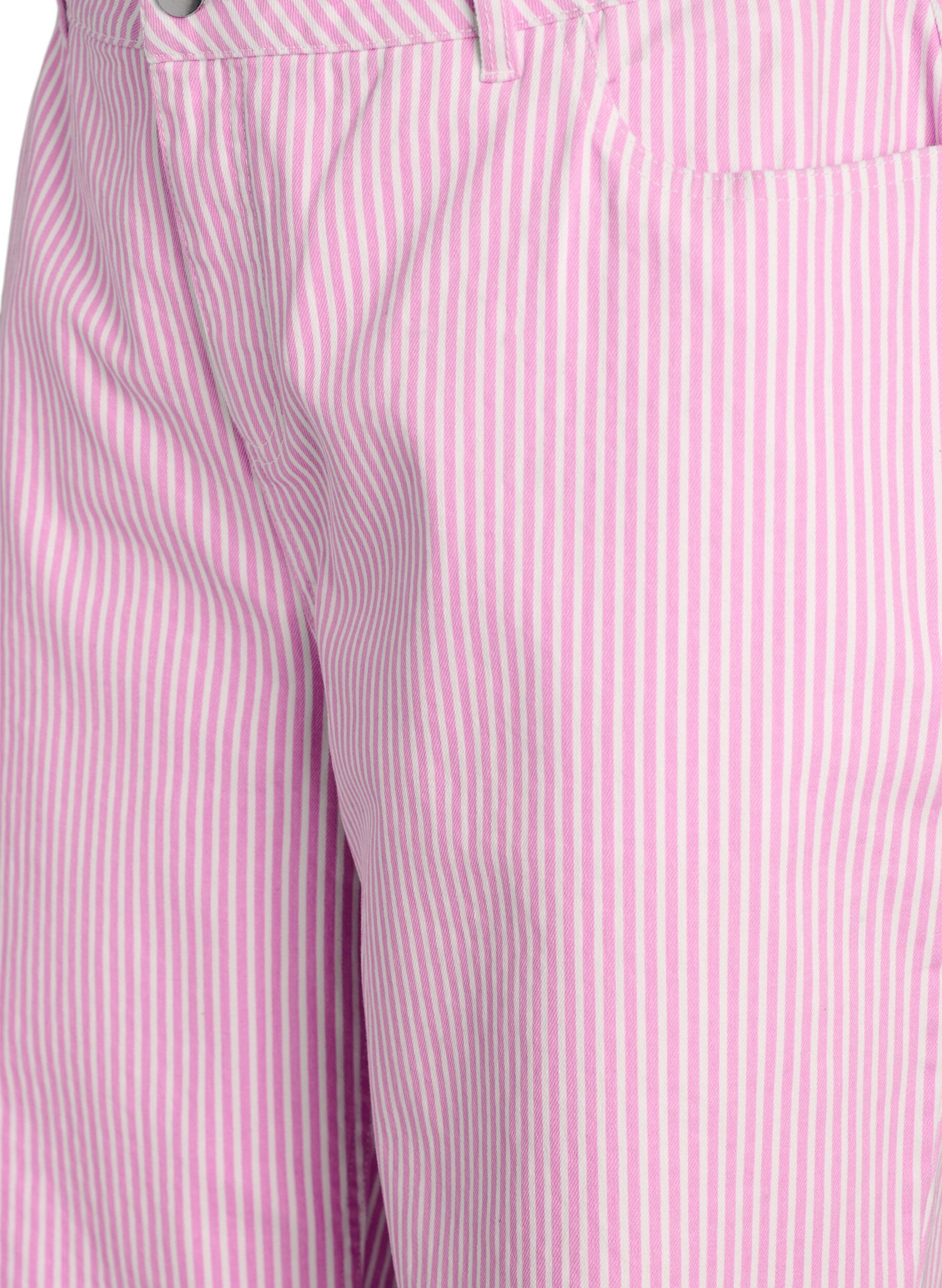 Zizzifashion Coloured Myra jeans with stripes and wide legs, Pink, Packshot image number 2