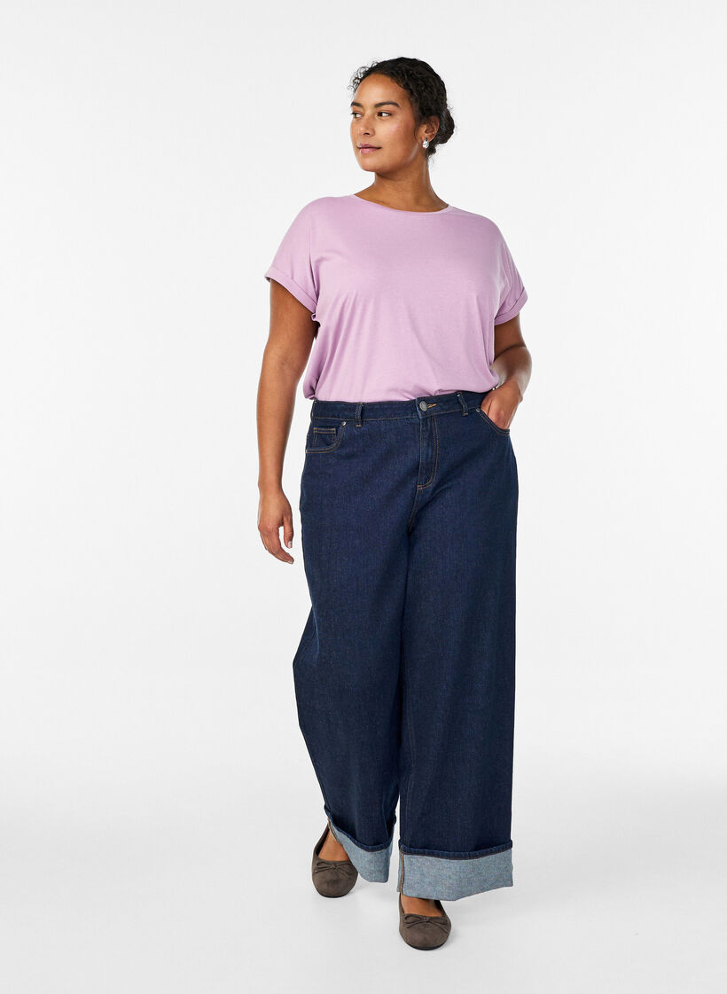 Short sleeved cotton blend t-shirt, Purple, Model image number 1