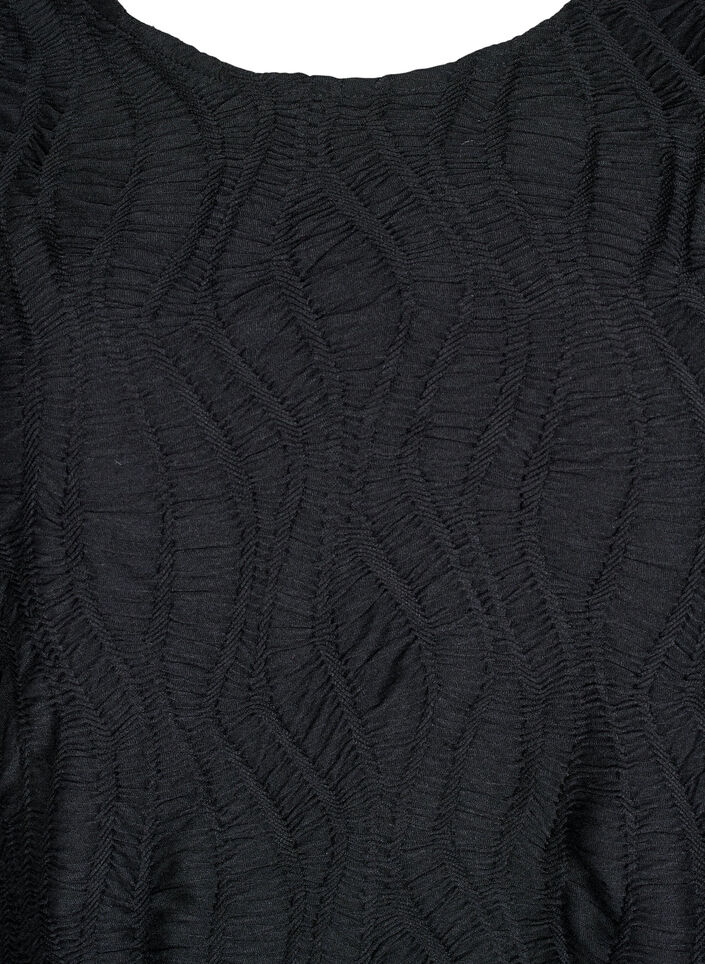 Blouse with texture and 3/4 sleeves, Black, Packshot image number 2