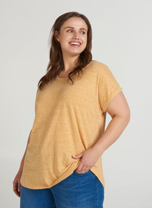 Marled cotton t-shirt, Mineral Yellow Mélange, Model image number 0
