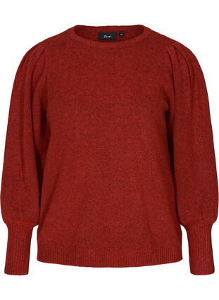 Melange knit sweater with puff sleeves, Sequoia Mel., Packshot image number 0