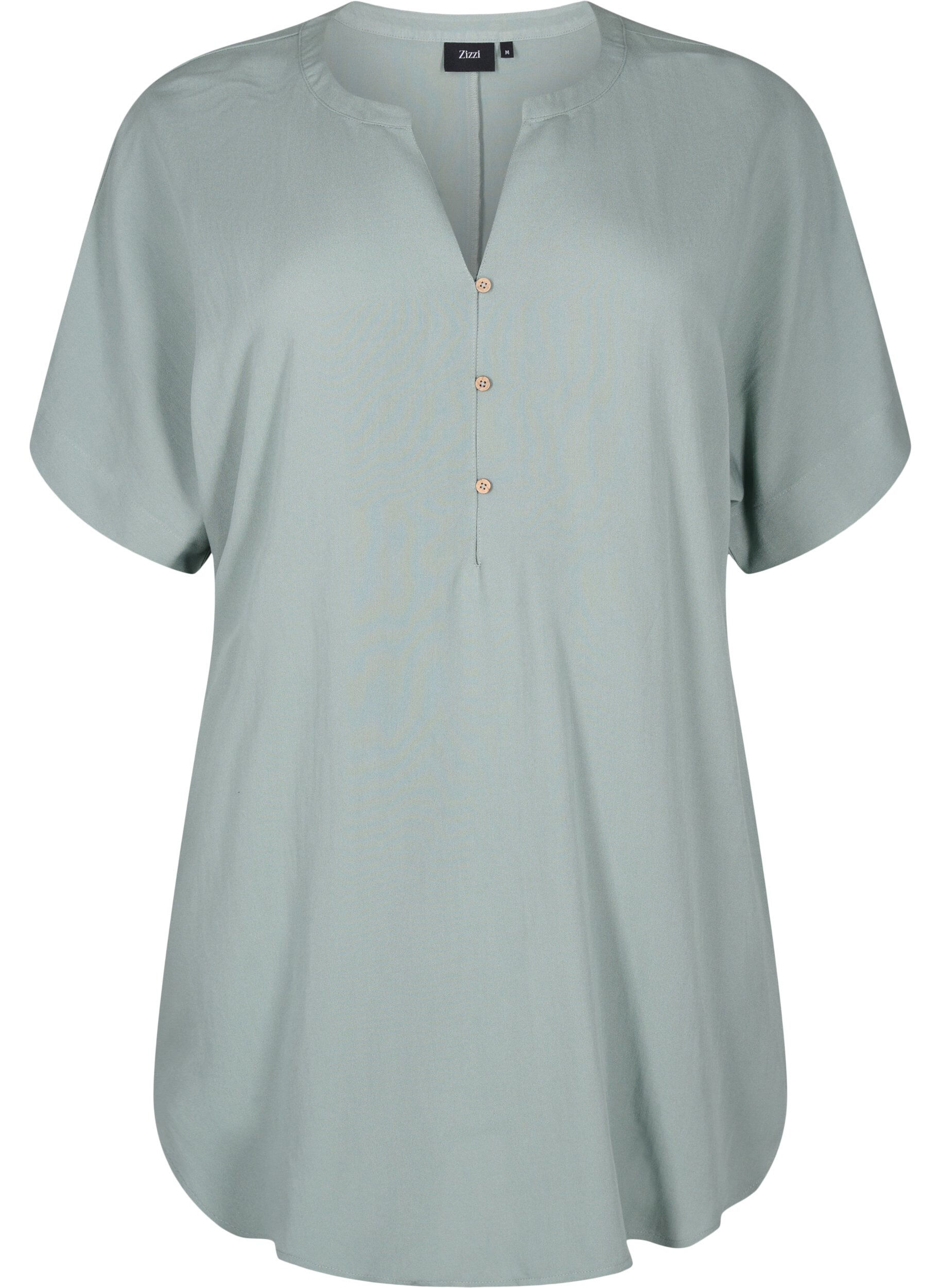Zizzifashion Short sleeve viscose tunic, Chinois Green, Packshot image number 0