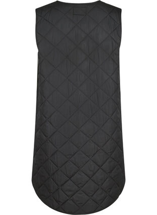 Long quilted vest with button closure and pockets, Black, Packshot image number 1