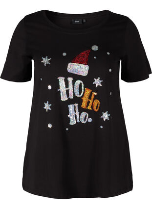 Christmas t-shirt in cotton, Black Ho Ho Ho, Packshot image number 0