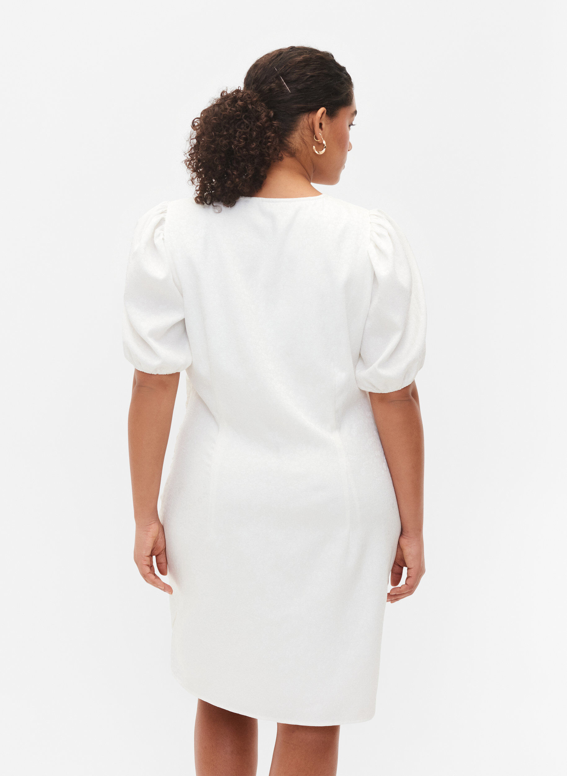 Zizzifashion Short sleeve dress with draping, Bright White, Model image number 1