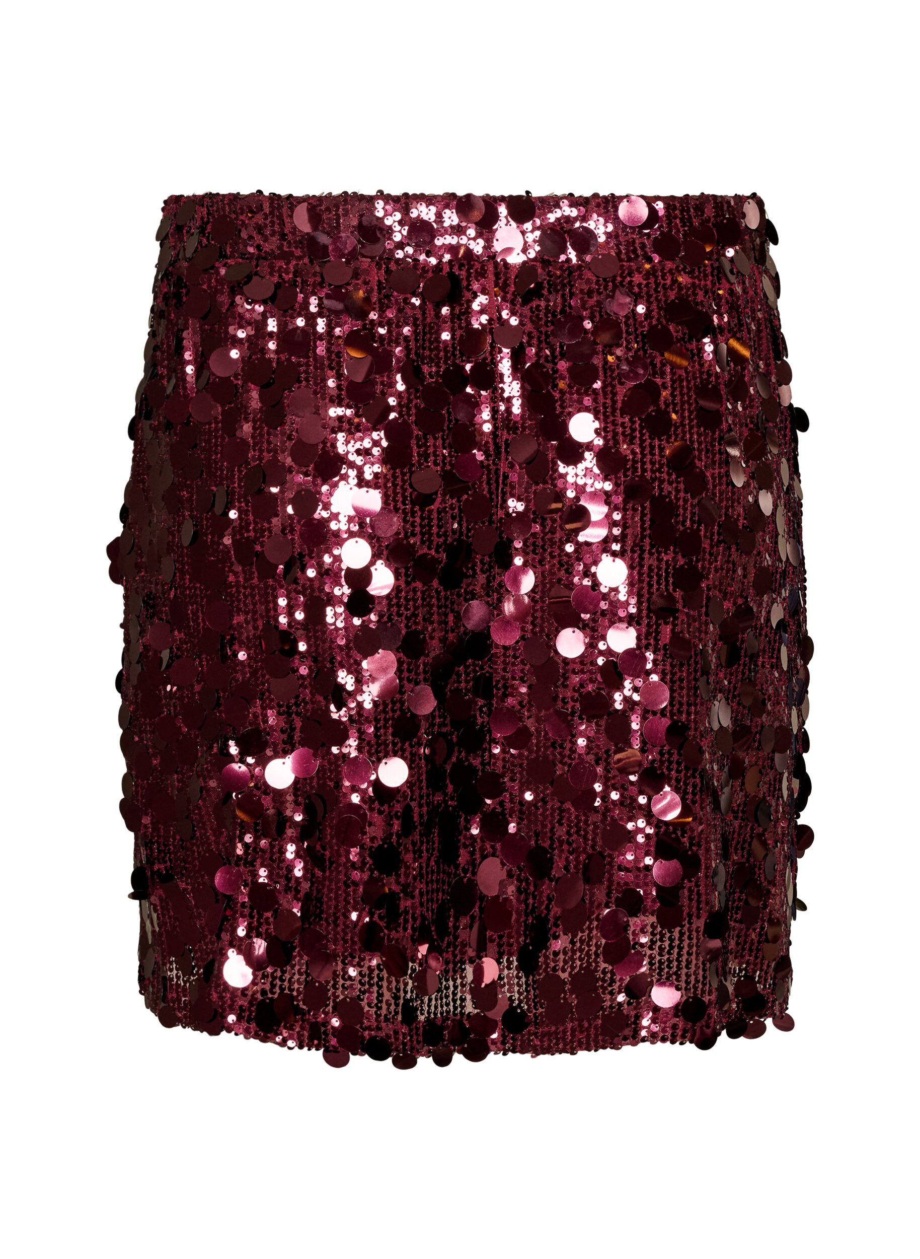 ZizzifashionShort sequin skirt with an elasticated waistband, Dark Bordeaux, Packshot image number 1