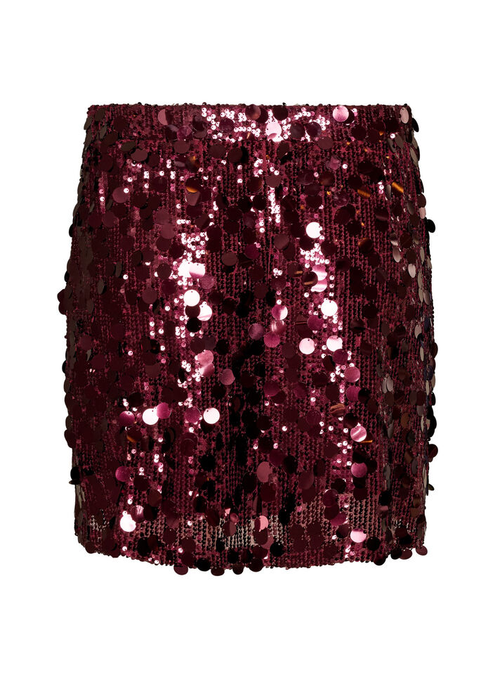 Short sequin skirt with an elasticated waistband, Dark Bordeaux, Packshot image number 1