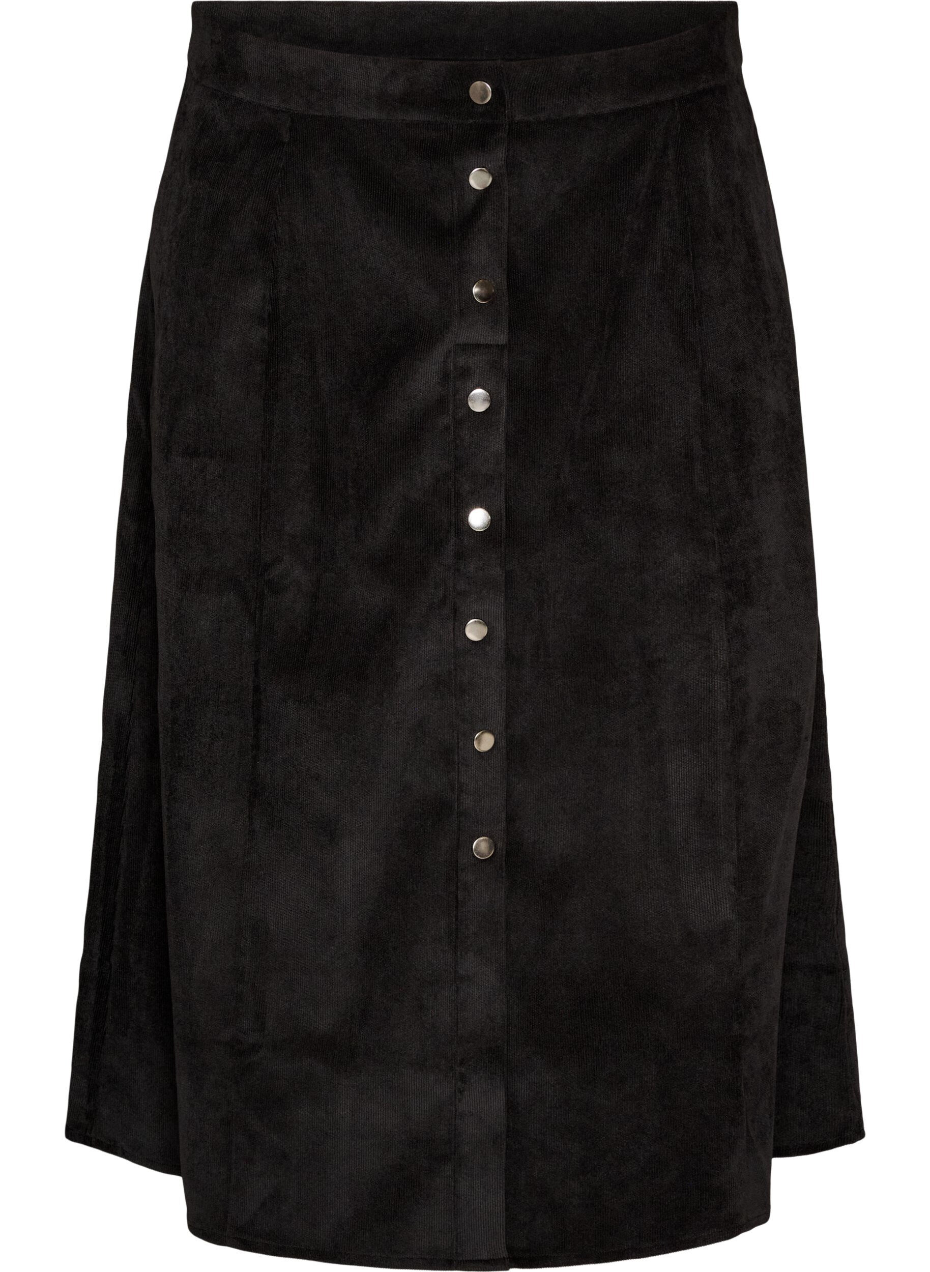 ZizzifashionA-line corduroy skirt with buttons, Black, Packshot image number 0