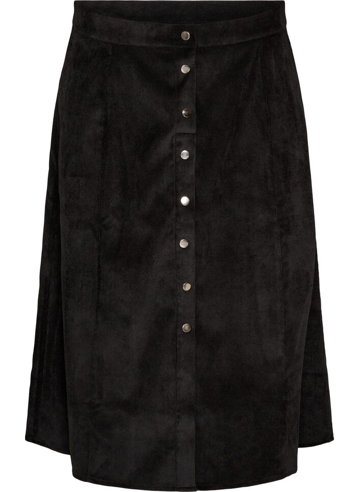 A-line corduroy skirt with buttons, Black, Packshot image number 0