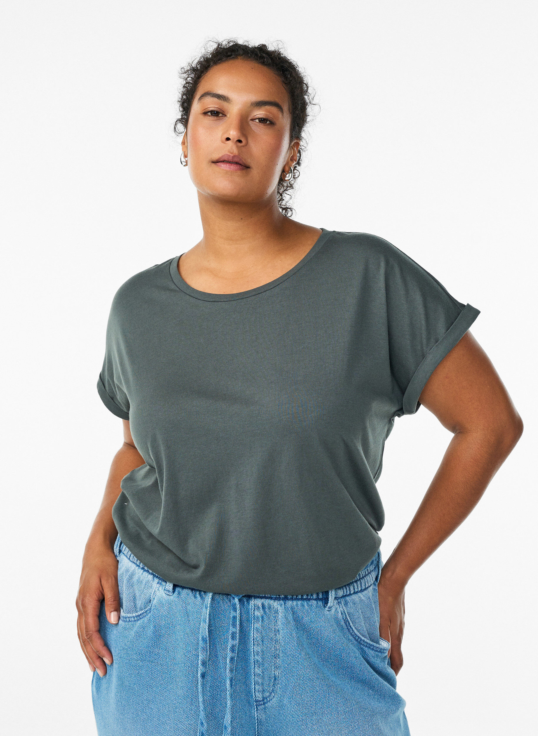 ZizzifashionShort sleeved cotton blend t-shirt, Green, Model image number 0