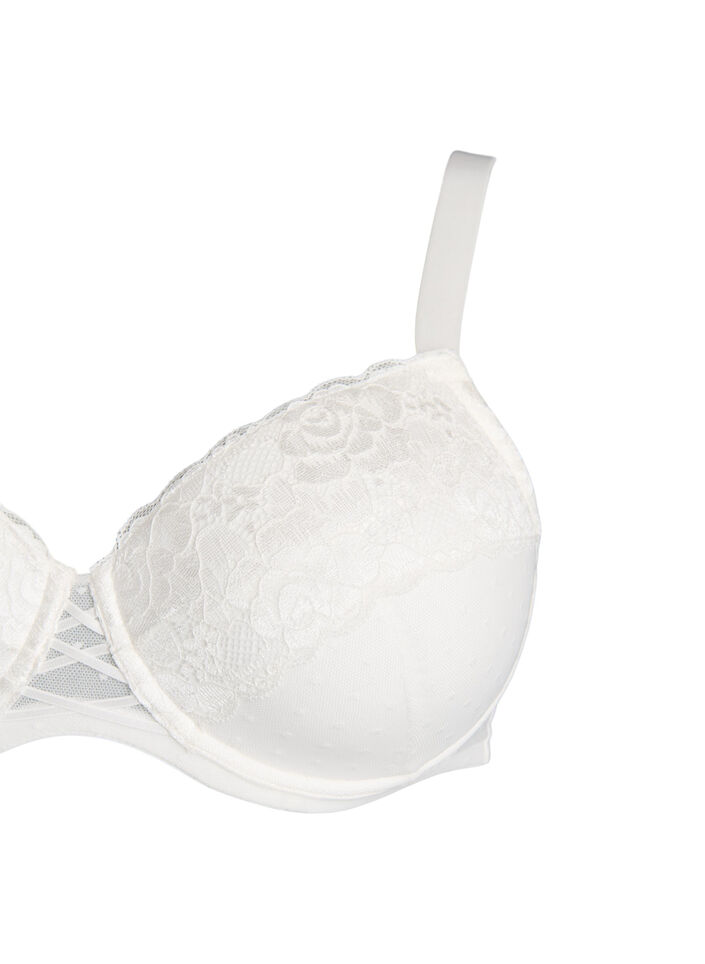 Padded lace bra with mesh details, White, Packshot image number 2