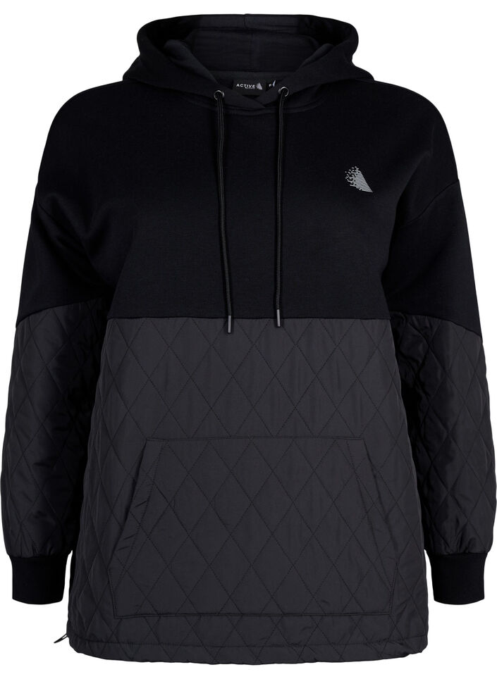 Hooded sweatshirt with quilt, Black, Packshot image number 0