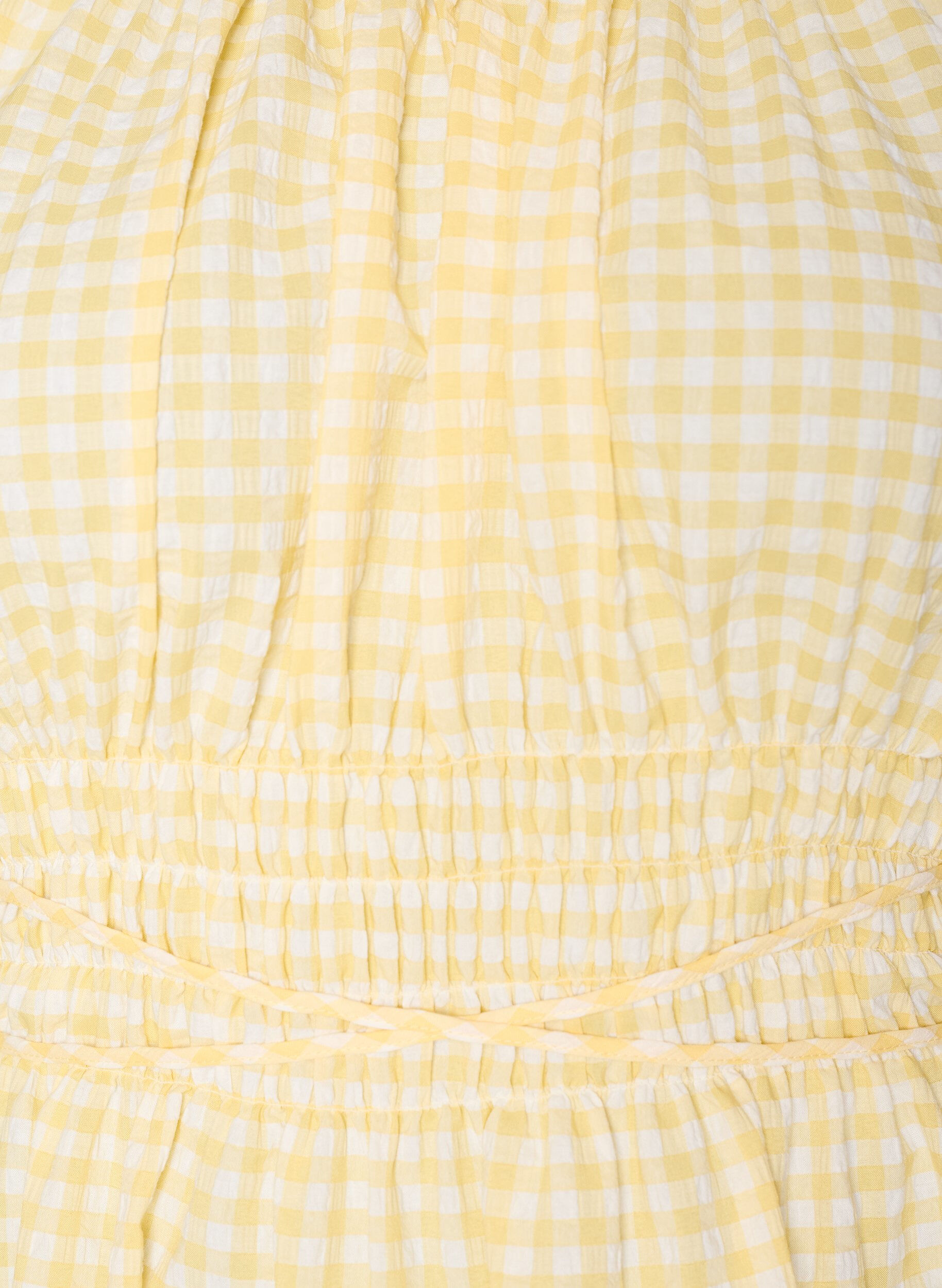 Zizzifashion Short small check dress with balloon sleeves, Yellow, Packshot image number 2