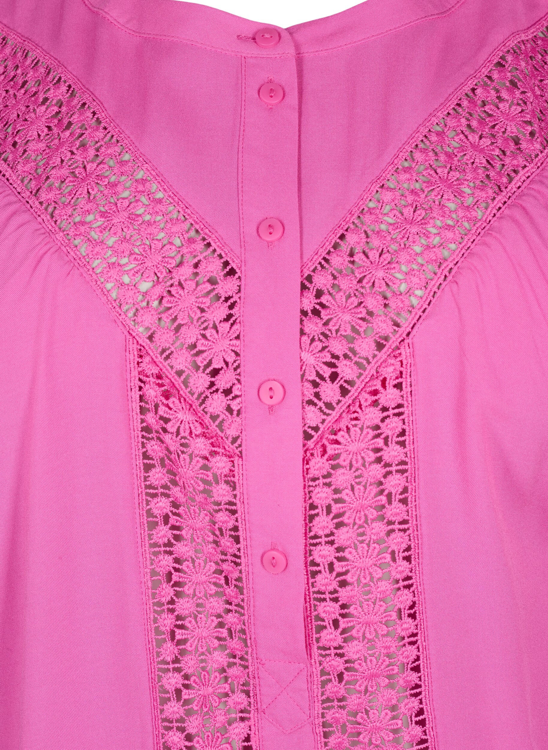 Zizzifashion Viscose blouse with lace trim, Raspberry Rose, Packshot image number 2