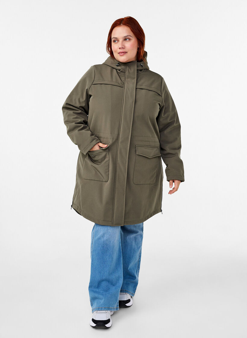 Water-repellent softshell jacket with quilted lining, Green, Model image number 1
